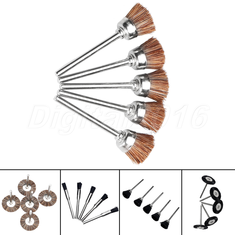 25x Nylon Bristle Flat Pen Cup Brush Set Polishing Rotary Tool Grinder