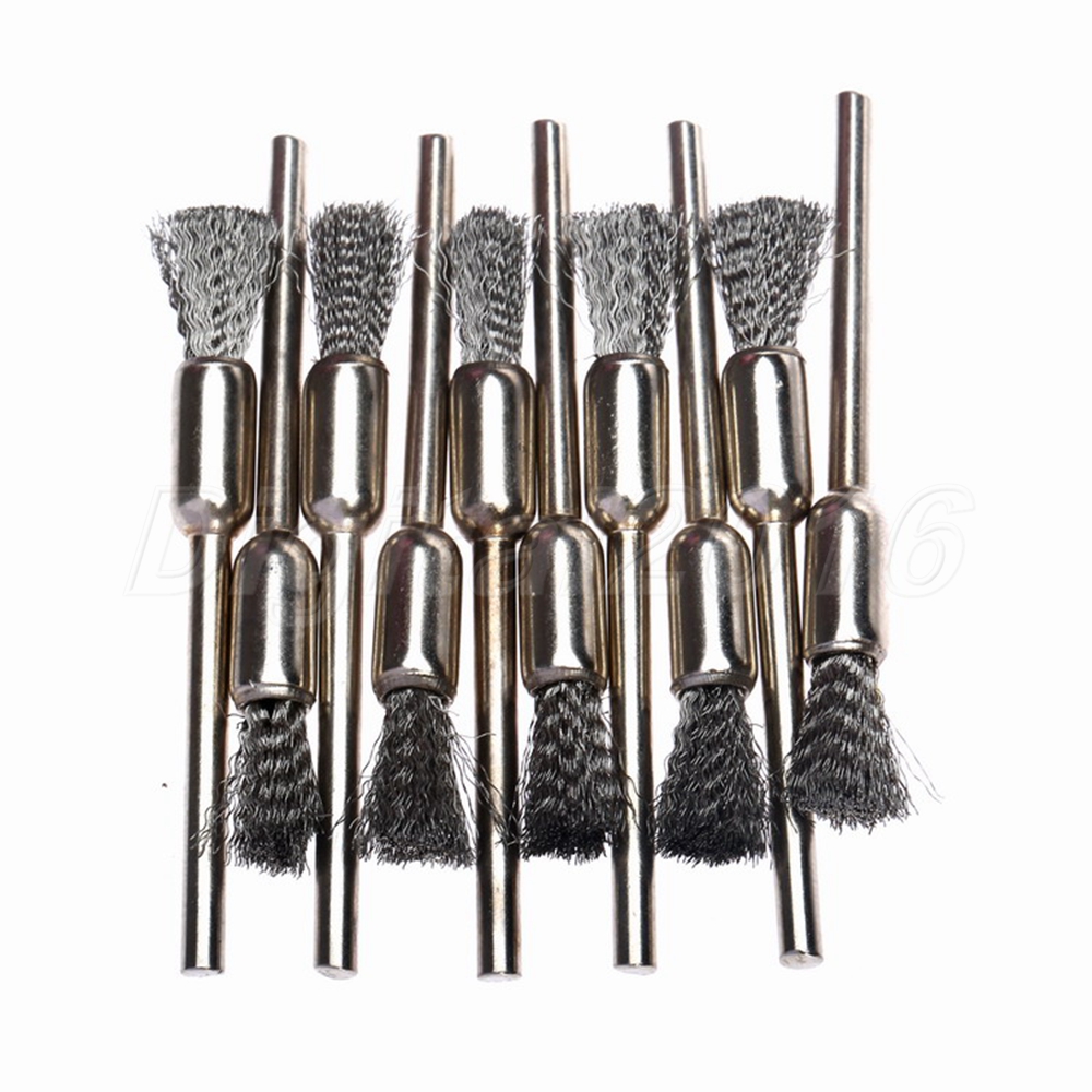 10* Pen Shape 6MM End Brushes Stainless Steel Wire Brush Drill End 1/8
