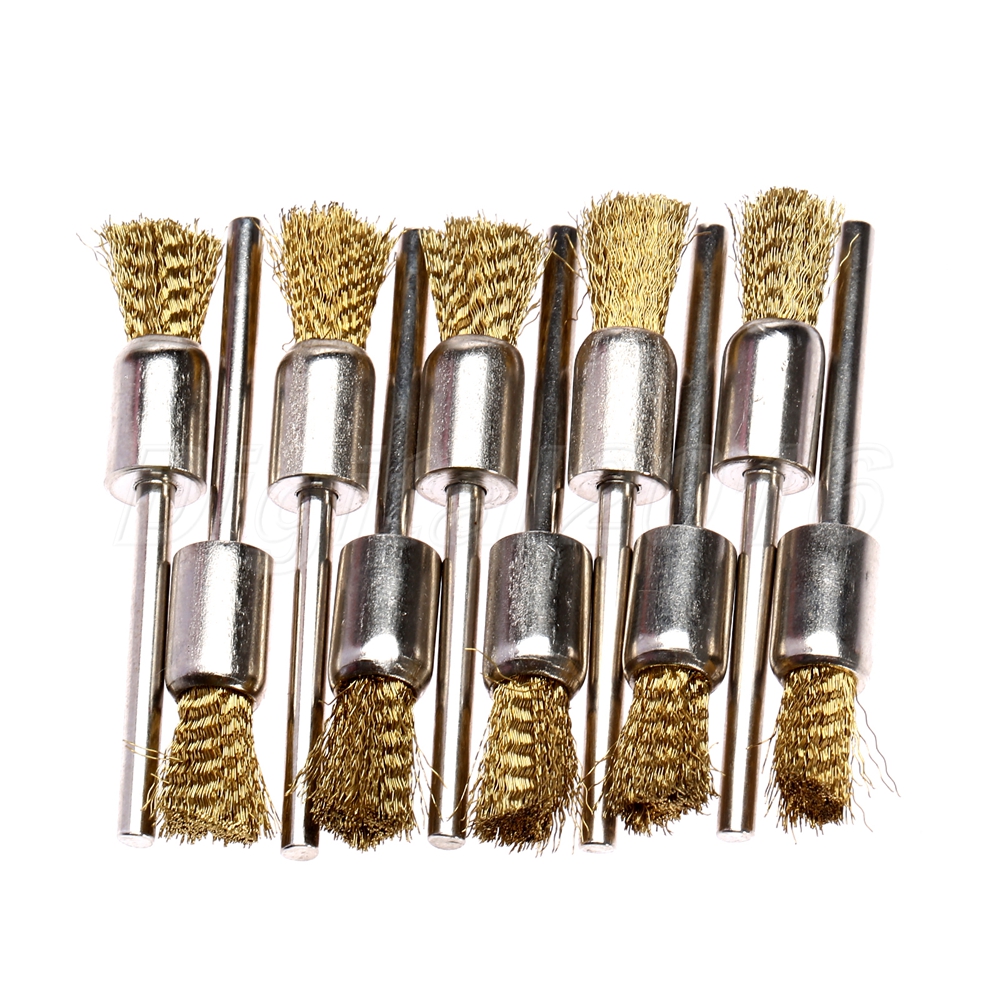 10pc 8mm Brass Wire Drill Polishing Cleaning Brushes 3mm Shank Rotary