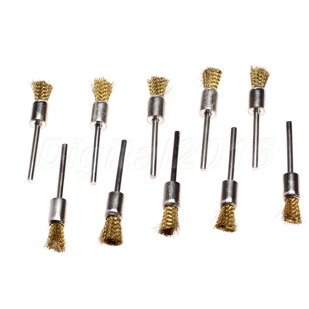 10pc 8mm Brass Wire Drill Polishing Cleaning Brushes 3mm Shank Rotary