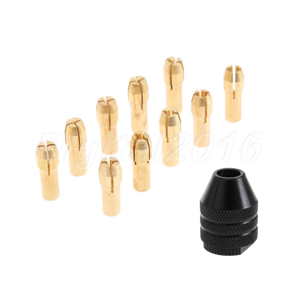 11pcs / Set Brass Mandrins Collet Bits 0.5-3.2mm 4.3mm Shank