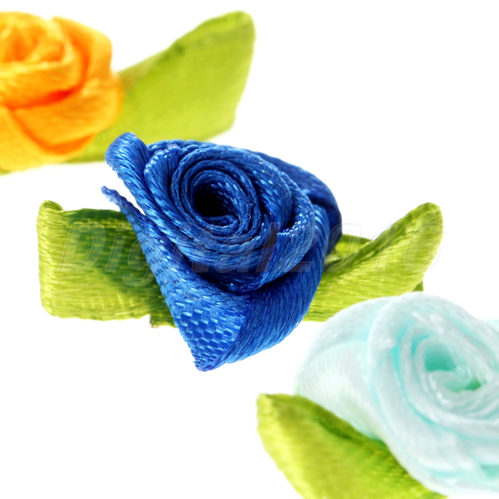 100Pcs 11 Colour Satin Ribbon Rose Buds Flowers Rosebud Wedding Gift