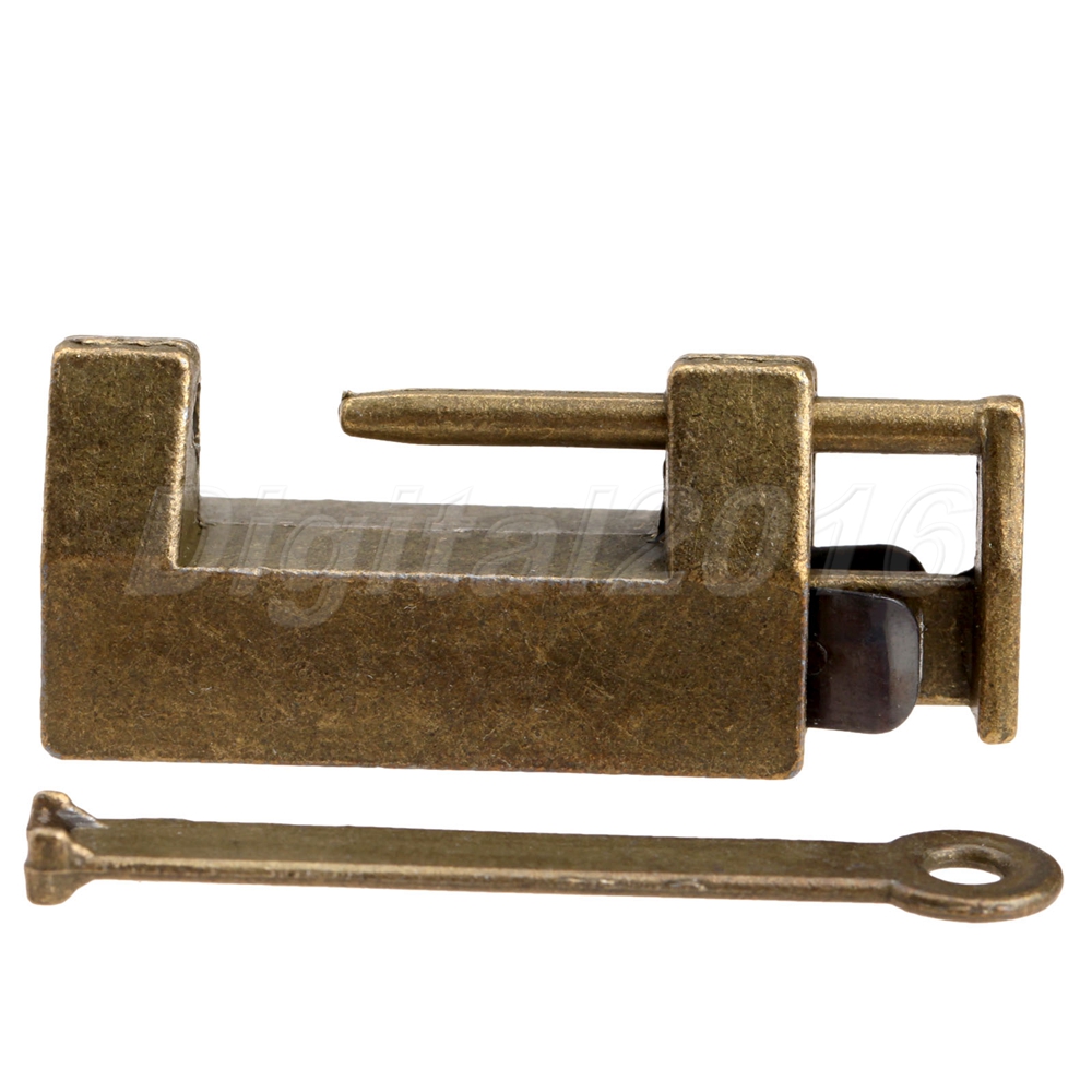 Antique Brass Padlock Jewelry Box Chest Unique Old Style Lock