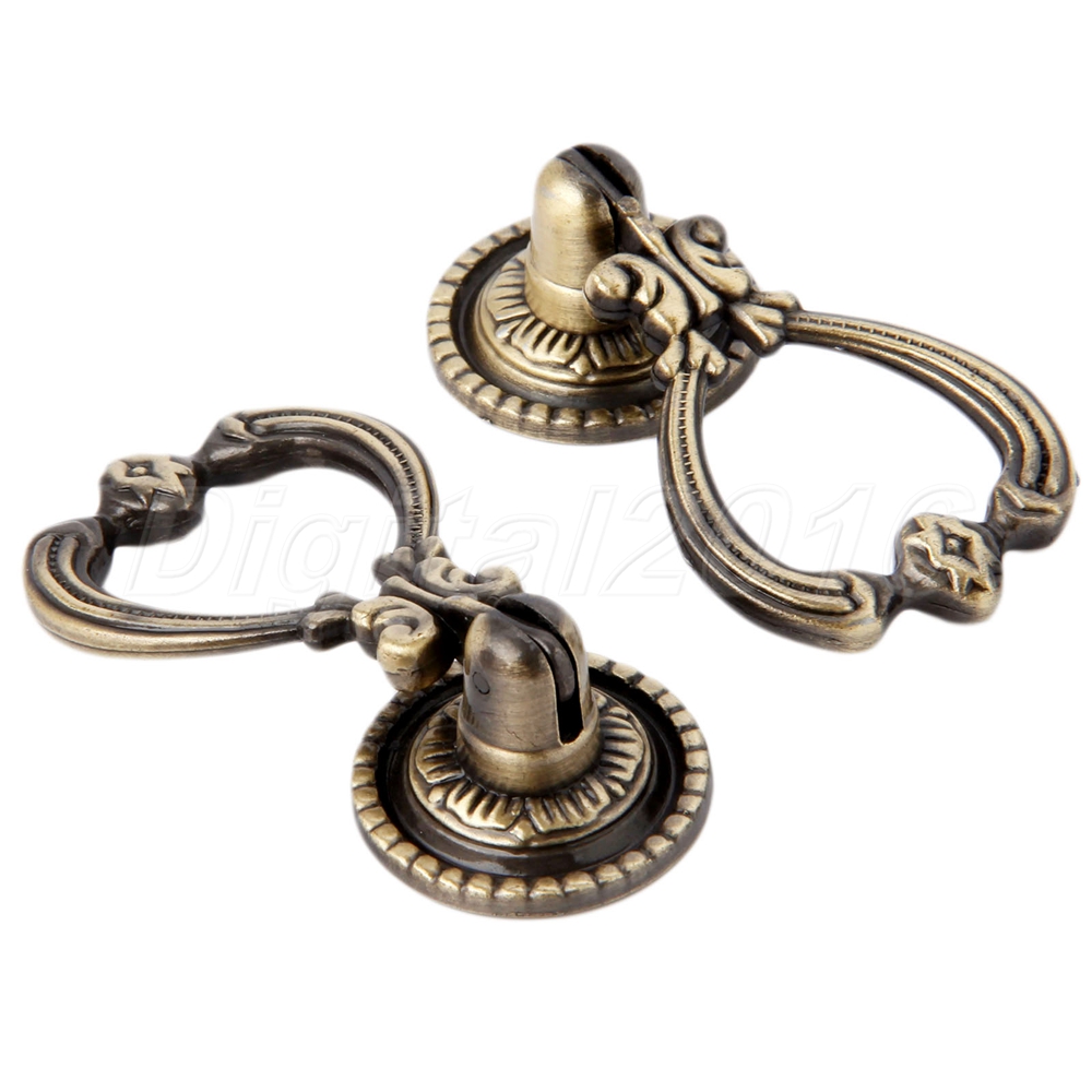 2 x European Antique Brass Drop Handles Vintage Drawer Pull