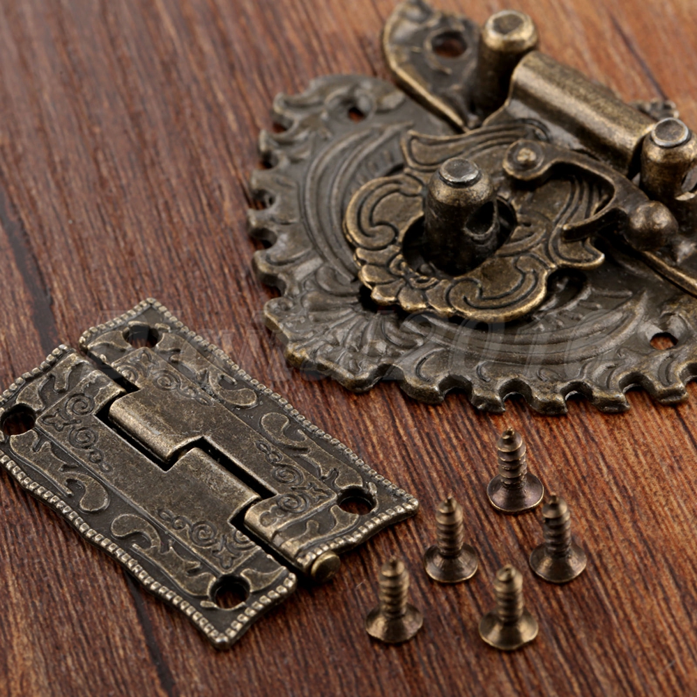 2x Vintage Carved Flower Hinge & Embossing Drawer Jewelry Box